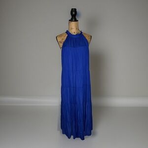 NWT Skies Are Blue  Tiered Ruffle Royal Blue Halter Cottage Core Belted Size M